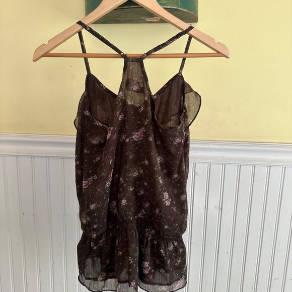 y2k cottage core Floral Brown Ruffle Sleeveless top By Mudd Size S - Picture 2 of 3